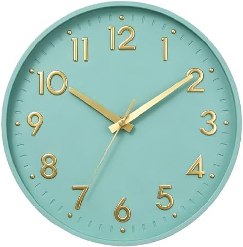 Mosewa Small 8 Inch Wall Clock Battery Operated Silent Non Ticking Analog | Mint Green modern clock; oversized 3D easy-read dial for kitchen, bedroom & office; 1 AA battery (not included)