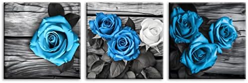 NAN Wind Blue Wall Decor for Living Room Blue Bathroom Accessories Black and White Canvas Wall Art Blue Rose Pictures Bedroom Decor Modern Painting Kitchen Home Decorations 20x20 3 Pcs/Set