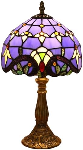 Tiffany Style Table Lamp, Blue Baroque Style Stained Glass Lamp, 8 Inch Small Antique Lamp, for Bedside Nightstand Bedroom Living Room Home Office, Include LED Bulb
