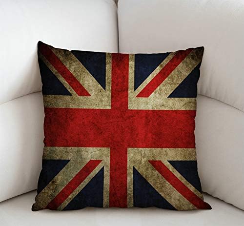 Swono Vintage British Flag Farmhouse Pillow Cover 18x18 Inch Home Decor Cotton Linen Throw Pillow Case Cushion Cover for Sofa Couch