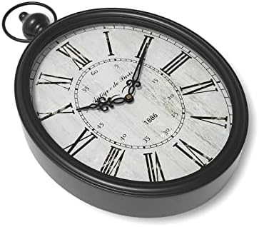 Menterry Large Oval Retro Wall Clock, Rustic Vintage Style, Antique Black