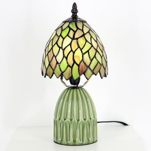 Tiffany Stained Glass Mushroom Table Lamp 12.5 Inch -Brownish Leaf