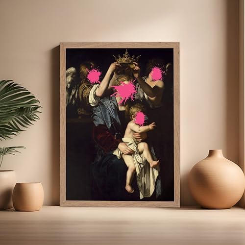 Poster Master Virgin and Child with Angels Print - Baroque Painting Poster - Altered & Pop Art - Trendy Gift for Men & Women - Wall Decor for Bedroom or Living Room - 16x20 Beige Framed