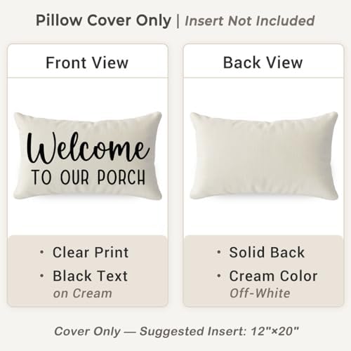 PANDICORN Decorative Throw Pillow Covers 12x20 Welcome to Our Porch, Cream