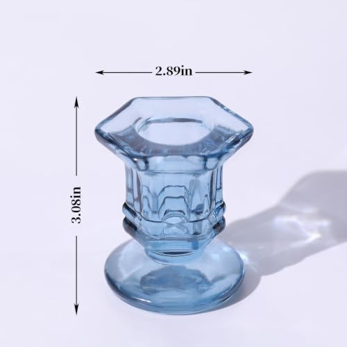 Lanttu 12 Pcs Blue Candlestick Holders Bulk, Glass Candle Holders Set