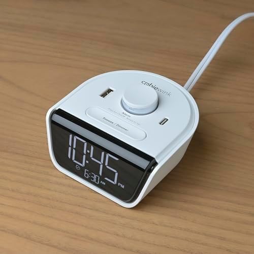 Brandstand CubieWink - Compact Charging Alarm Clock with 1 USB-C and 1 USB-A Ports (White)