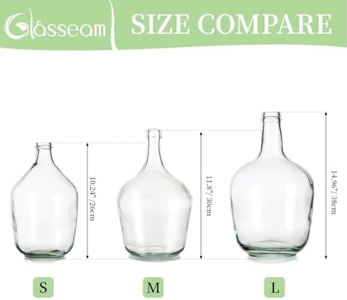 Glasseam Glass Jug Vase, 12in Large Clear Vases for Decor, Farmhouse Tall Floor Vase for Pampas Grass, Decorative Big Bottle Jar for Flowers Living Room Decorations Table Centerpieces