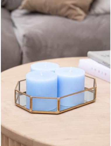 CANDWAX 3x3 Pillar Candles Set of 3 - Rustic Unscented No Drip Baby Blue Candles for Home Decor, Weddings, Gender Reveal Parties