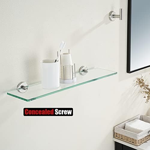 JQK Bathroom Glass Shelf, Tempered Glass Shower Storage 20 by 5 inches, 304 Stainless Steel Brushed Finish Wall Mount, 2 Pack, TGS101L20-BN-P2