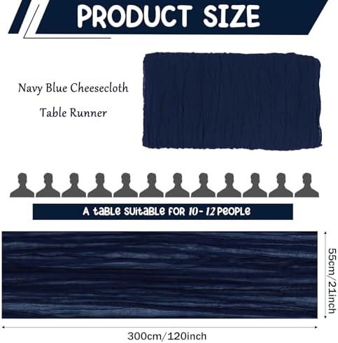 4 Pack 120 Inch Navy Blue Cheesecloth Table Runner Boho Rustic Gauze Sheer Romantic 10 FT Long Cheese Cloth Table Runner for Bridal Baby Shower Wedding Party Birthday Holiday Home Easter Decor