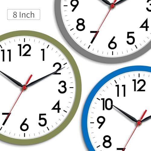 AKCISOT 8 Inch Wall Clock, Silent Battery Operated Analog Clock, Gray | Small Size | Bedroom | Office | Kitchen | Bathroom | Classroom | Modern | Easy to Read