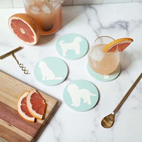 Goldendoodle Lovers Ceramic Drink Coasters - Set of 4 Dog Coasters with Protective Cork Bottom and Metal Stand - Goldendoodle Decor for Goldendoodle Moms & Dads