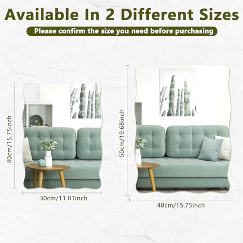 16x20 inch Decorative Scalloped Rectangular Mirror for Wall Decor | High Clear Glass Wavy Mirror with Double-Sided Taps, Frameless Squiggle Mirror for Bathroom, Bedroom, Living Room, Entryway