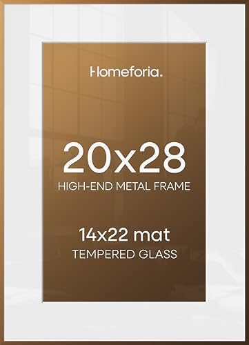 Homeforia 20x28 Bronze Picture Frame, High-End Metal, 14x22 Mat, Glass