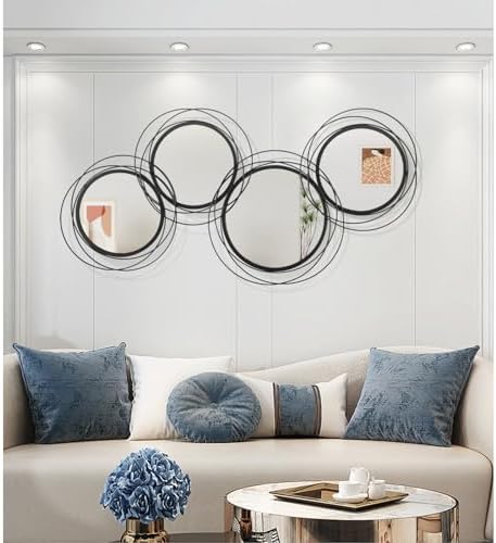 Black Wall Mirror Set, Metal Framed Round Mirror 4 Pack Circle Modern Decorative Mirrors for Living Room Bedroom Bathroom Entryway 20x40 Inch Home Decor