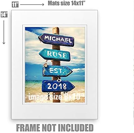 A&T ARTWORK Blue Signport Photo Prints Gift Couple's Names Sea and Love Sign Gift for Anniversary,Valentine's day,Wedding. 14x11 inches & D-Mats UNFRAMED