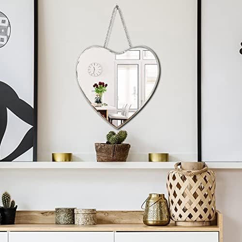 QMDECOR Heart Shaped Mirror with Iron Chain for Wall Decor 12x12 Inch - Wall Hang Real Glass Frameless Decorative Glam Mirror