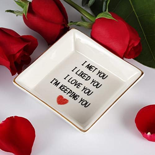 Mothers Day Gifts for Wife Gifts from Husband, Best Gift for Wife Her - Happy Anniversary Birthday Presents for Girlfriend Romantic, Ceramic Ring Dish, Jewelry Tray, Trinket Dish, I Love You