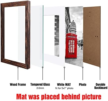 BAIJIALI 8x10 Picture Frame Rustic Brown Wood Pattern Set of 4 with Tempered Glass,Display Photos 5x7 with Mat or 8x10 Without Mat, Horizontal and Vertical Formats for Wall and Table Mounting