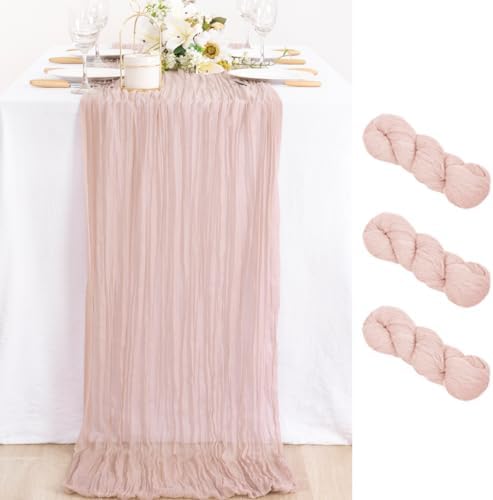 3 Pack Pink Table Runner 10ft Rustic Gauze Cheesecloth Table Decor