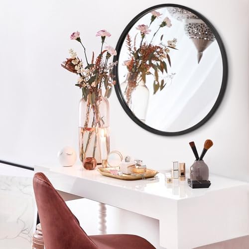 AOAOPQ Mirror for Wall Large Round Bathroom Entryway Living Room Hallway Bedroom 24 inch Black Matte Frame Mirrors Anti-Rust Hang