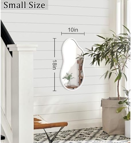 AAZZKANG Small Wall Mirror with Irregular Wood Framed Decorative White Hanging Mirrors for Bedroom Dressing Room Living Room Bathroom Entryway
