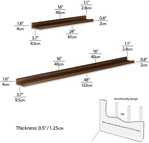 Wallniture Denver Multi Size Floating Shelves, Picture Ledge Living Room Decor, Book Display Shelf, Office Bedroom Wall Decor Set of 3 Walnut Color