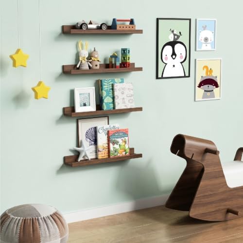 Forbena 24 Inch Floating Shelves for Wall Set of 4, 24 Inch Wooden Floating Shelves with Lip (Walnut)