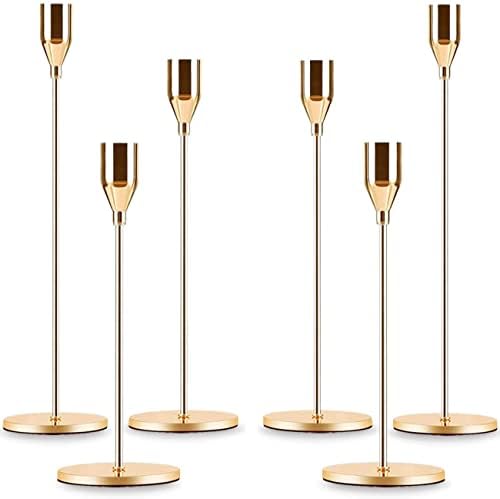 French Gold Taper Tall Candle Holders Set of 6–3 Sizes, Fits 3/4" Candles