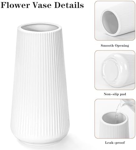 White Ceramic Vase, GUKJOB Small Cute Flower Vase for Pampas Grass, Home, Living Room, Dining Table, Farmhouse, Office Decor, Bedroom, Table, and Kitchen Shelf (White- 2PCS)
