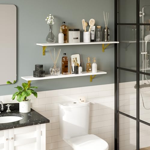 DINZI LVJ Long Wall Shelves, 39.4Inch Wooden Wall Mounted Shelves, Set of 4