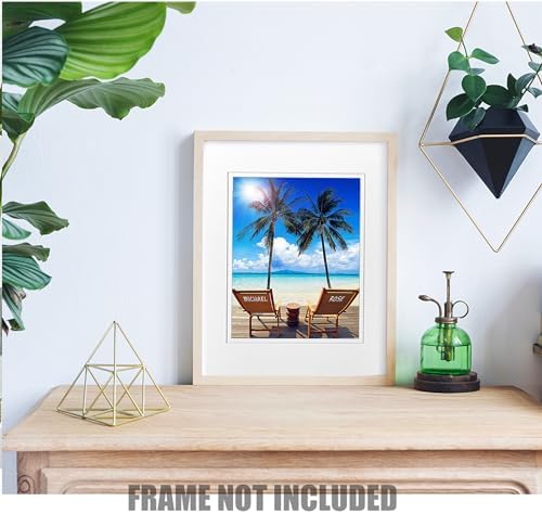 Vacation Personalized Photo Prints Artwork with Couple's Names on Deck Chairs,Perfect Love Gift for Anniversary,Wedding.14x11 inches D-Mats UNFRAMED