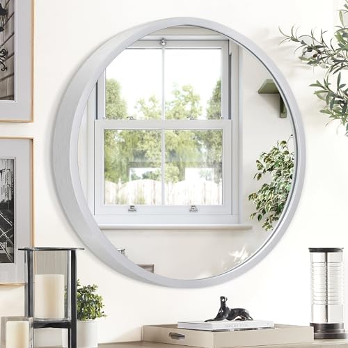 JJUUYOU Round Mirror Sliver Round Wall Mirror Metal Frame Bathroom Mirrors Circle Mirrors for Wal Living Room Bedroom Vanity Entryway Hallway 20 inch