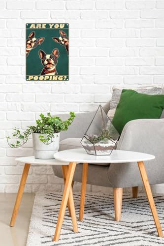 Metal Sign Boston Terrier Are You Pooping Sign Vintage Funny Sign Retro Aluminum Tin Signs for Home Farm Garden Bar Bathroom Kitchen 12x16 Inches(175B)