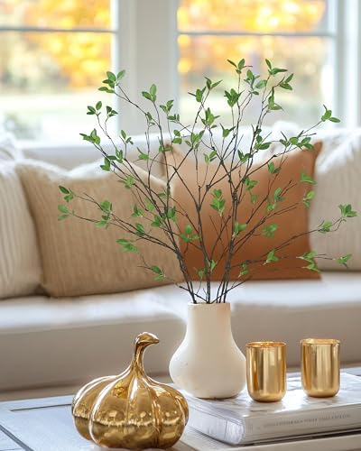 5pcs Artificial Ficus Branches Eucalyptus Stems Plants,Green