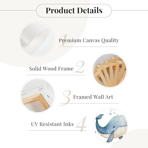 Nursery Sea Animal Wall Decor Set of 6 Ocean Watercolor Canvas Wall Art Baby Boys Room Wall Art Ocean Sea Animal Pictures Kids Girl Art Prints Nursery Artwork for Bedroom 8x10 Inch Framed