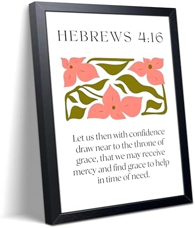 Framed Hebrews 4:16 Bible Verse Wall Art, Christian Floral Canvas Wall Decor Painting, Boho Religious Inspirational Scripture Print Poster Picture for Living Room Bedroom Prayer Room Home Decor 16x24 Inch