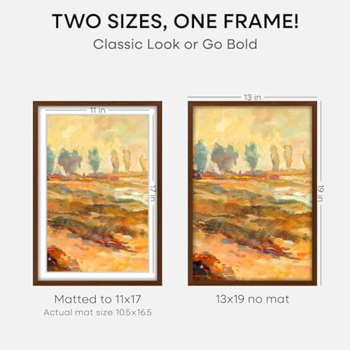 Homeforia 13x19 Brown Oak Picture Frame, High-End Wood, 11x17 Mat, Glass