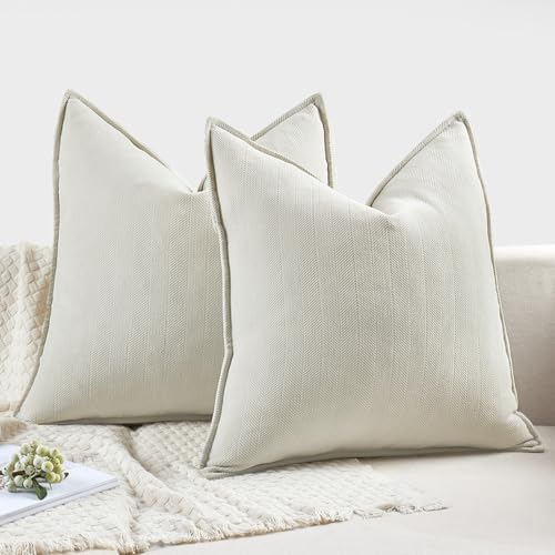 MIULEE Pack of 2 Cream White Euro Shams Chenille Pillow Covers 22x22 Inch