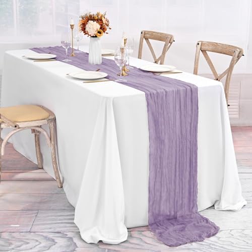 20 Pack Lavender Table Runner 10Ft Cheesecloth Table Runner Boho Gauze Table Runners Romantic Long Sheer Fabric Cheese Cloth Table Runners for Wedding Party Bridal Shower