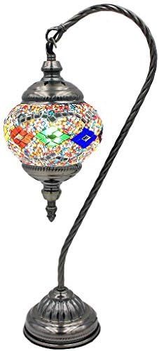 SILVERFEVER Handcrafted Mosaic Turkish Lamp Moroccan Glass Table Desk Bedside Light Bronze Base with E12 Bulb (Neutural Wave Lattern)
