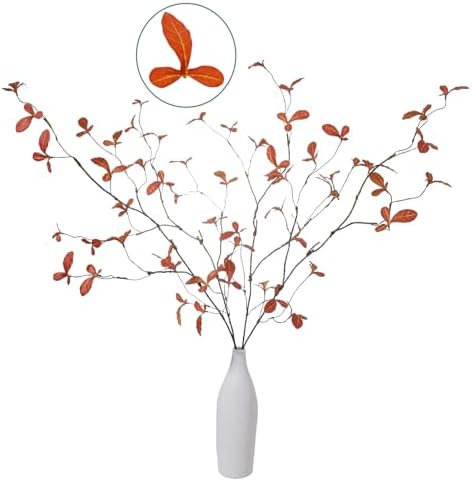 4 Pcs 38.5" Artificial Ficus Branches with Autumn Orange Leaves