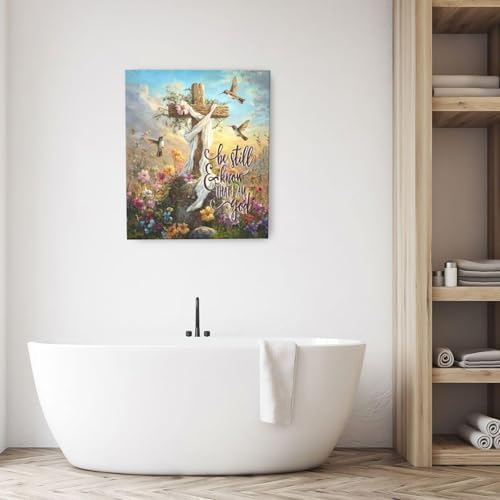 Crekviy Cross Christian Decor Wall Art Religious Pictures Canvas Prints Painting Church Artwork Faith Bible Verse Decoration Gifts for Bathroom Bedroom Living Room Framed 20"x24"
