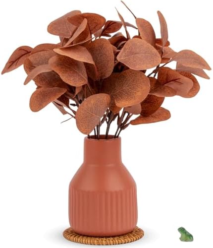 Artificial Eucalyptus Greenery Stems in Ceramic Vase 10Pcs Fake Plants Eucalyptus Leaves for Centerpiece Table Decorations Home Room Decor Office Desk Decor Small Fall Plant Decor