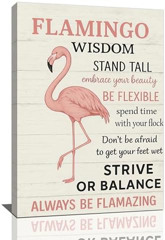 Pink Flamingo Decor Wall Art Flamingo Wisdom Pictures Inspirational Quotes Canvas Prints Painting Animal Artwork Decoration for Bathroom Bedroom Living Room Framed Girls Gifts 16"x24"