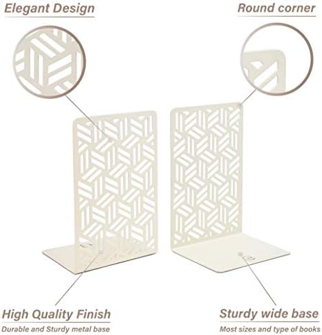 CNK Book Ends Bookends for Decorative Books Holder Bookend Shelves End Hold Heavy Duty Holders Stoppers Metal Stopper Cute Boho Bookshelf Holds Cookbook Office Home Set of 2 Bookends Pair White