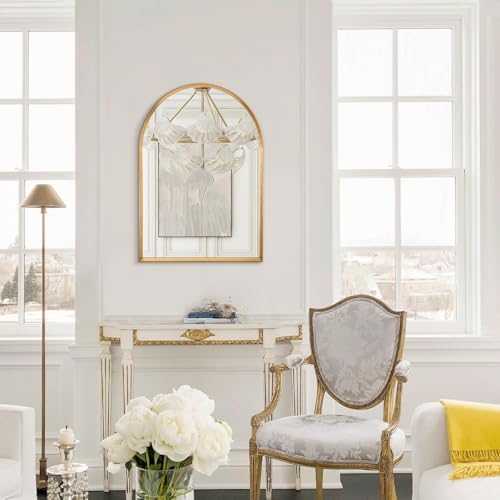 Arch Bathroom Wall Mirror Gold Vanity Metal Frame Mirrors Home Decor for Bedroom, Entryway, Living Room 20"x16"