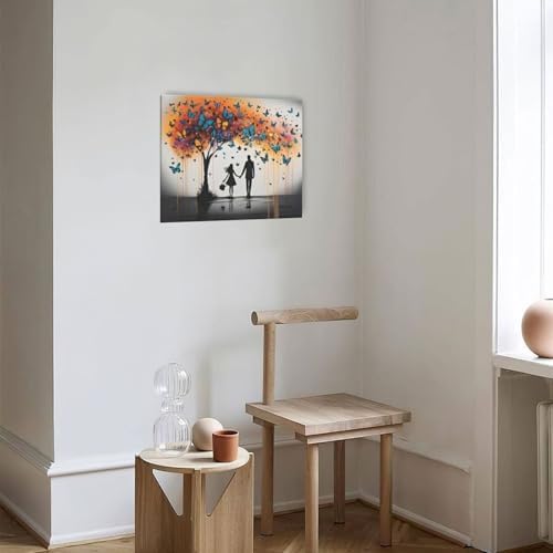 Crekviy Butterfly Tree Pictures Wall Decor Butterfly Canvas Wall Art Graffti Couple Prints Painting Artwork Decorations for Bathroom Bedroom Living Room Framed Gifts 20"x24"