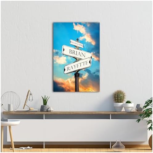 A&T ARTWORK Street Sign Sunset GlowCanvas Prints Gift Your Names,the Date and romantic verses or write your own message Gift for Anniversary,Valentine's day,Wedding. 24X36 inches