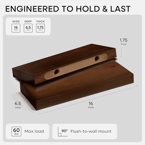 Homeforia 16 Inch Floating Shelves, High-End Solid Pine Wood, Set of 2